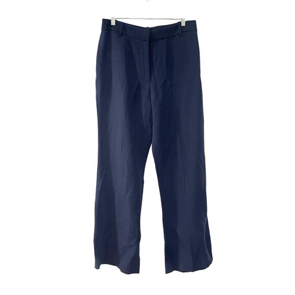 NEW! Nili Lotan 8 Dayton Linen & Silk $675 Wide Leg High Waist Pants Navy Blue - Picture 2 of 10